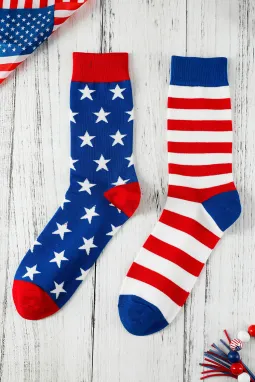 蓝色美国国旗图案针织袜子