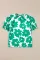 绿色花卉泡泡袖褶边领口衬衫