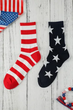 火红色 USA 星星和条纹图案圆袜