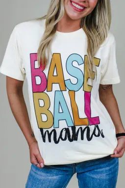 白色棒球妈妈多色图案 T 恤