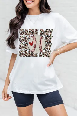 白色豹纹 GAME DAY 棒球图案 T 恤