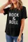 黑色 ROCK & ROLL 图案圆领 T 恤