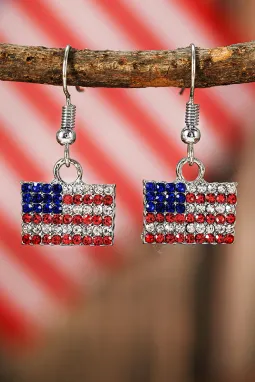 火红水钻美国国旗方形吊式耳环