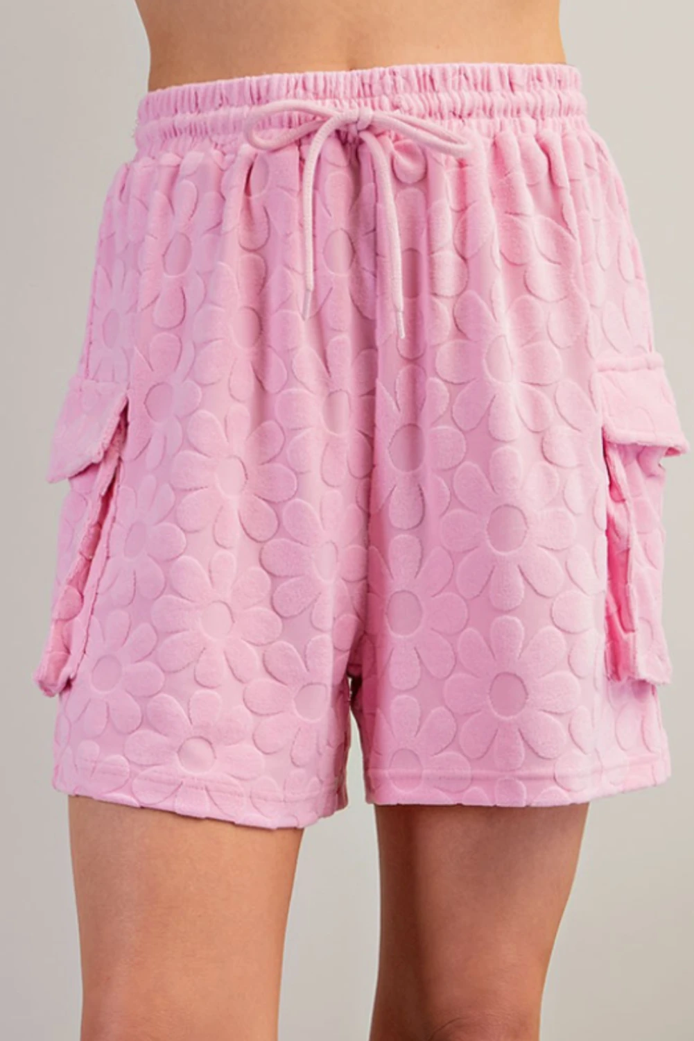 粉色花卉纹理短袖上衣和短裤休闲套装 LC625987