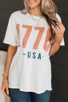 白色 1776 美国复古图案 T 恤