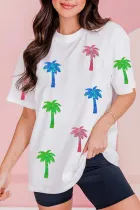 白色亮片椰子树图案 T 恤