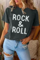 黑色 ROCK & ROLL 矿洗圆领 T 恤
