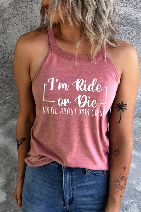 粉色 I'm Ride or Die 印花挂脖背心