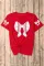 红色棒球蝴蝶结图案休闲 T 恤