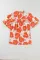 橙色花朵泡泡袖荷叶领宽松衬衫