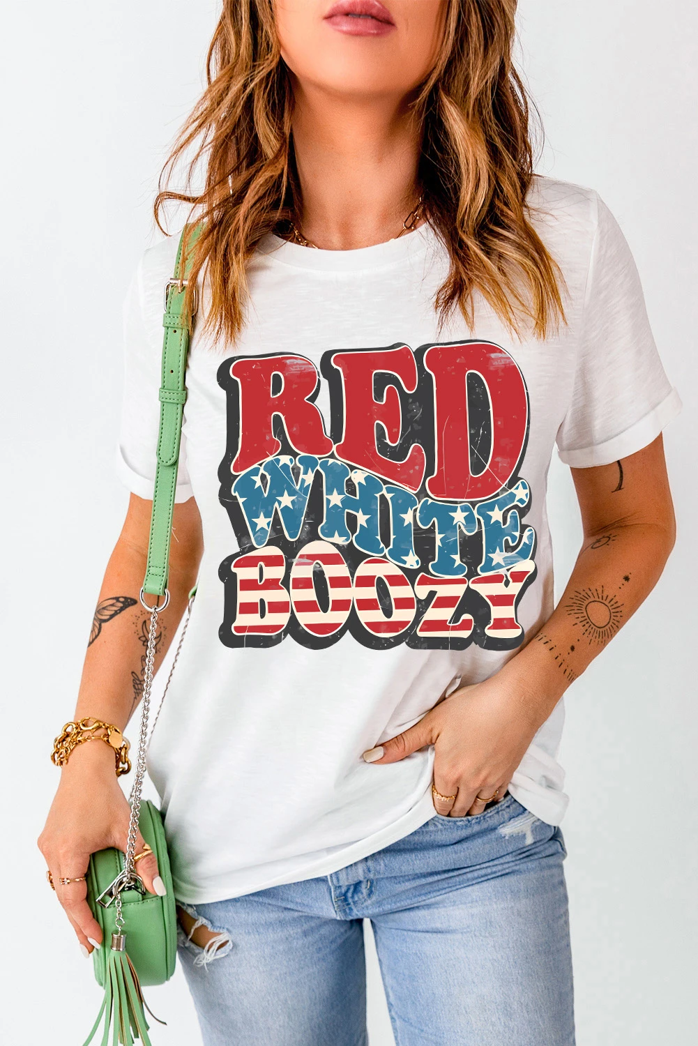 白色 RED WHITE BOOZY 星条旗图案 T 恤 LC25225832