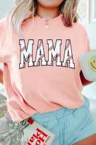 粉色棒球 MAMA 图案袖口 T 恤