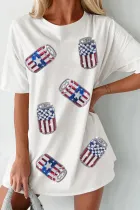 白色亮片美国国旗超大图案 T 恤