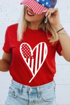 红色美国国旗心形圆领图案 T 恤