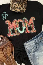 黑色 MOM 图案花卉 T 恤