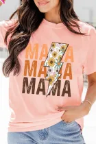 粉色 MAMA 向日葵螺栓图案 T 恤