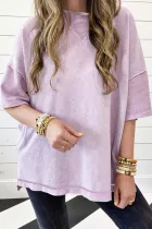 淡紫色露缝落肩超大 T 恤
