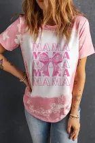 粉色 MAMA 蝴蝶结图案漂白 T 恤