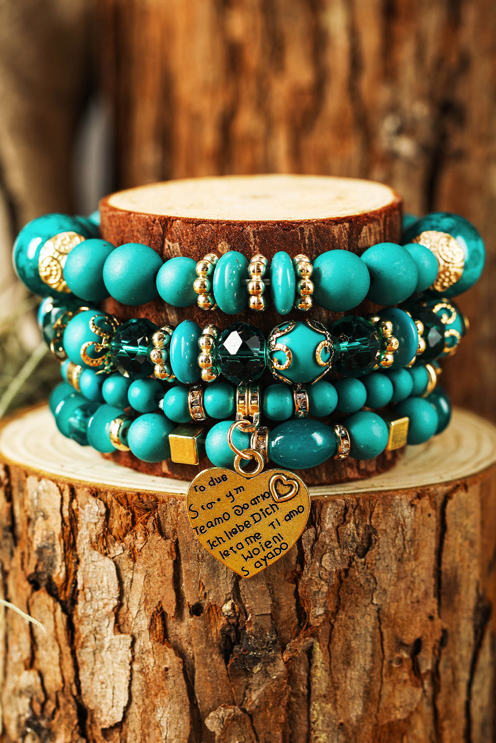 绿松石心形吊坠多层串珠手链套装 BH013502