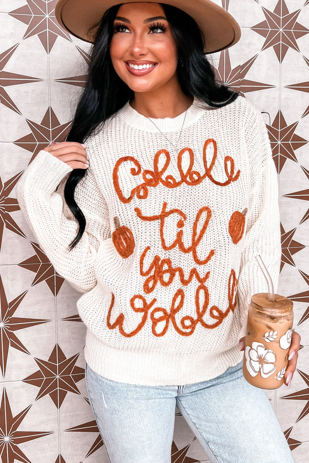 白色 Gogble Til You Wobble Pop Up 钩针大码毛衣 PL272361