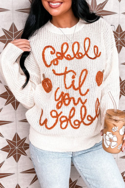 白色 Gogble Til You Wobble Pop Up 钩针大码毛衣