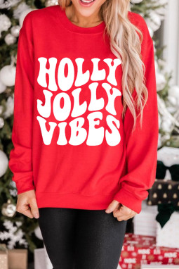 红色 HOLLY JOLLY VIBES 图案圆领圣诞运动衫