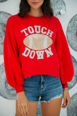 火红色 TOUCH DOWN 足球图案套头运动衫
