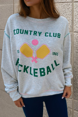 浅灰色 COUNTRY CLUB PICKLEBALL 图案外露拼接休闲卫衣