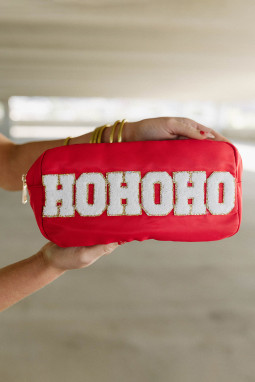 火红色 HOHOHO 雪尼尔闪粉拉链大号化妆包