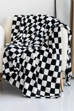黑色棋盘格印花柔软盖毯 120*200cm