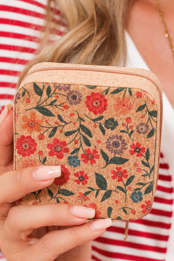 驼色复古花卉印花便携式方形首饰盒