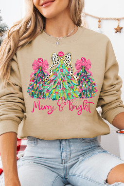 卡其色 Merry & Bright 圣诞树印花套头卫衣