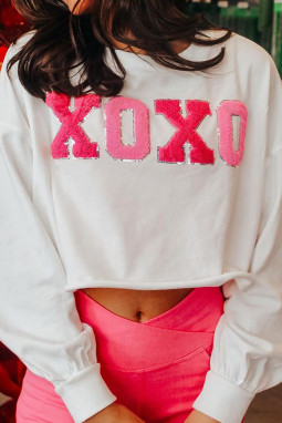 白色 XOXO 雪尼尔字母图案情人节套头衫