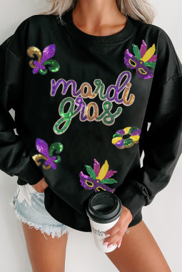 黑色亮片 mardi gras Fleur de Lis 图案套头衫