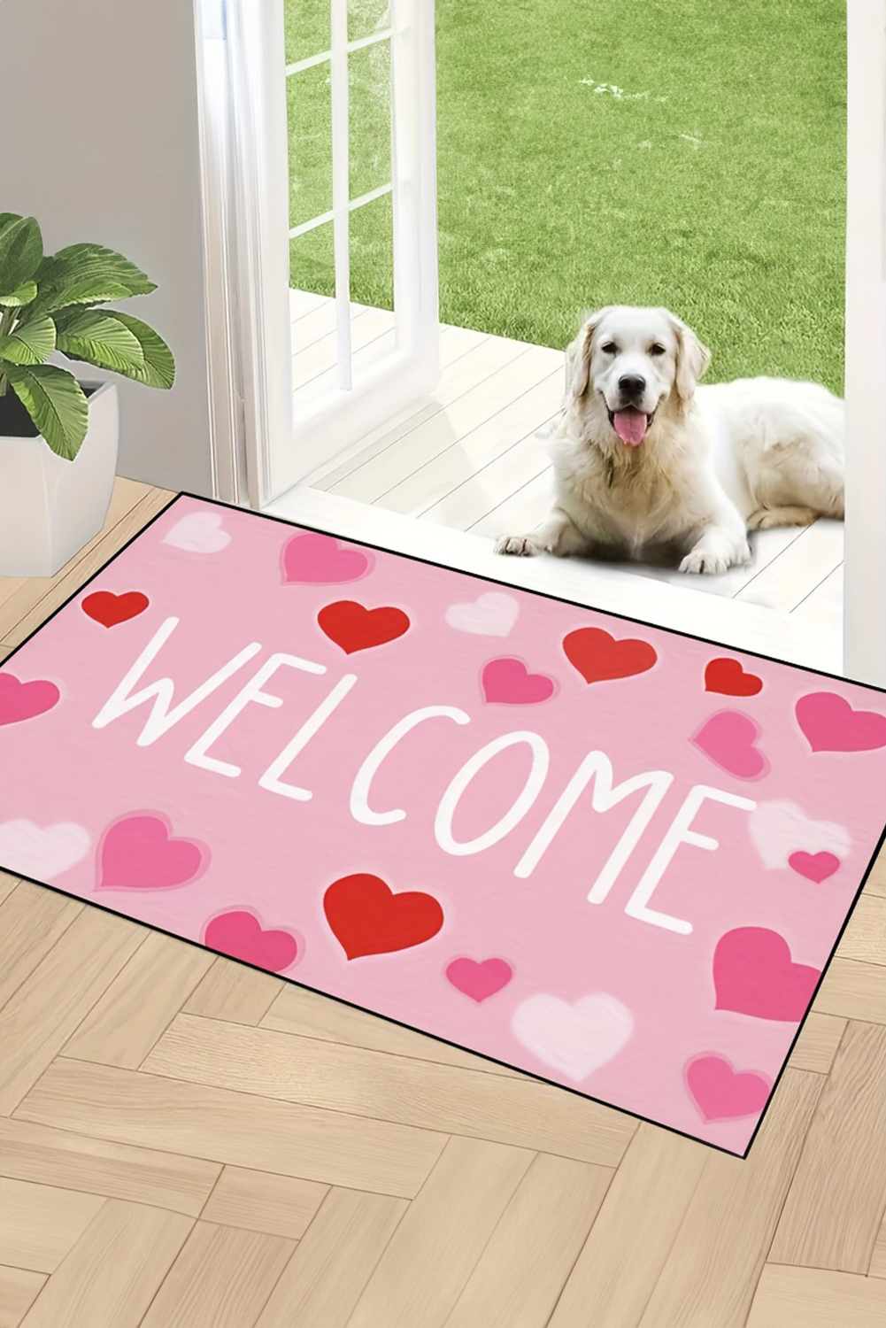 ¥ 14.65 - 粉色 WELCOME 心形印花防滑门垫 - 时尚女装全球一件代发