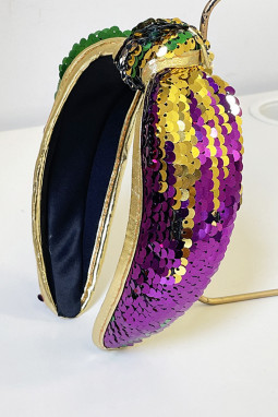 金色狂欢节亮片蝴蝶结宽发带