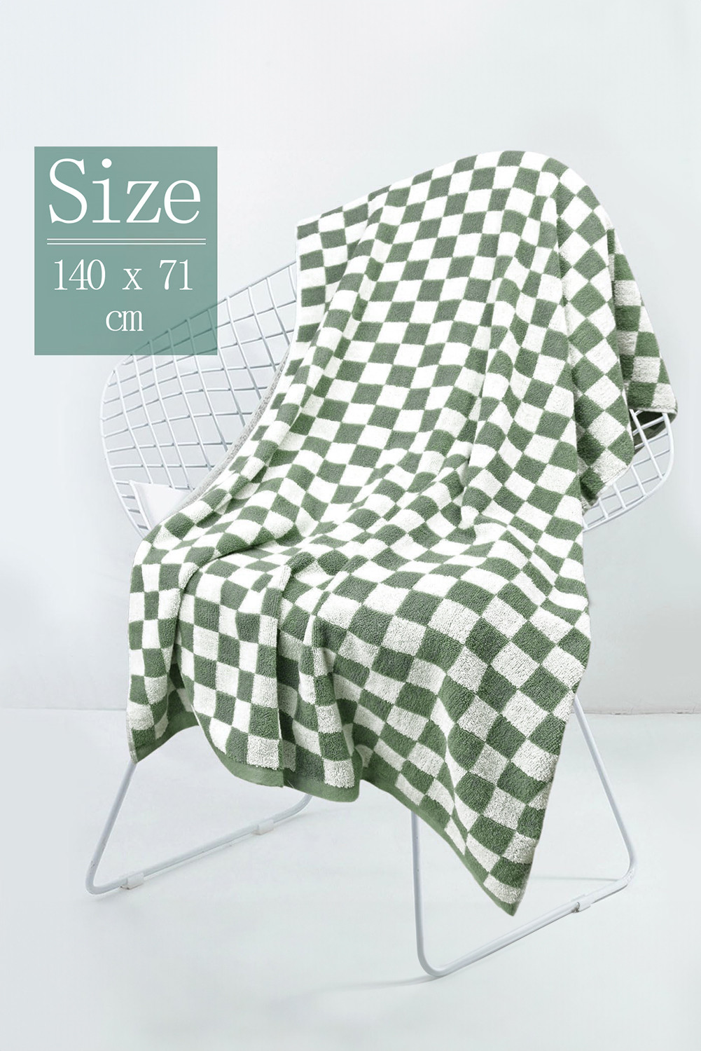 草绿色格纹印花柔软大浴巾 BH05967