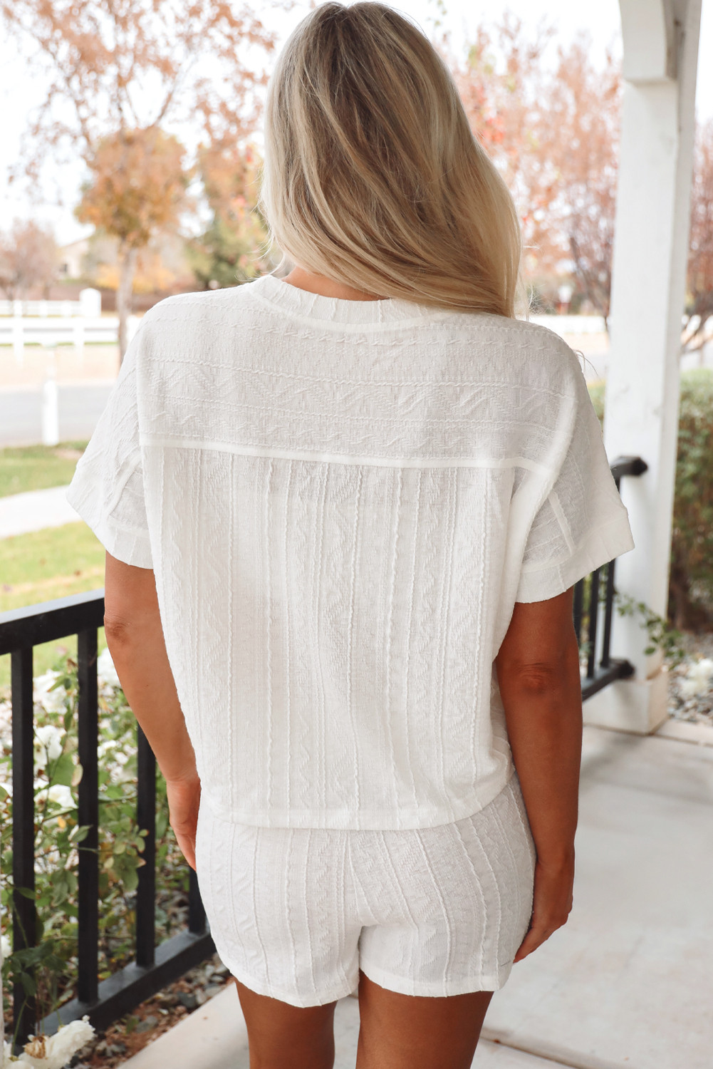 喷射流纹理贴袋短袖上衣抽绳短裤套装 LC626749