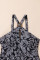 黑色抽象印刷扣子横皮带裙子tankini 2pcs泳衣