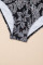 黑色抽象印刷扣子横皮带裙子tankini 2pcs泳衣