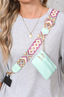 Sea Green Geometric Printed Phone Strap And Detachable Zipped Pouch