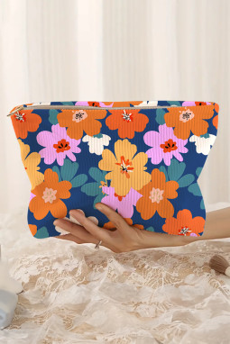 Ashleigh Blue Flower Print Zipper灯芯绒大化妆包