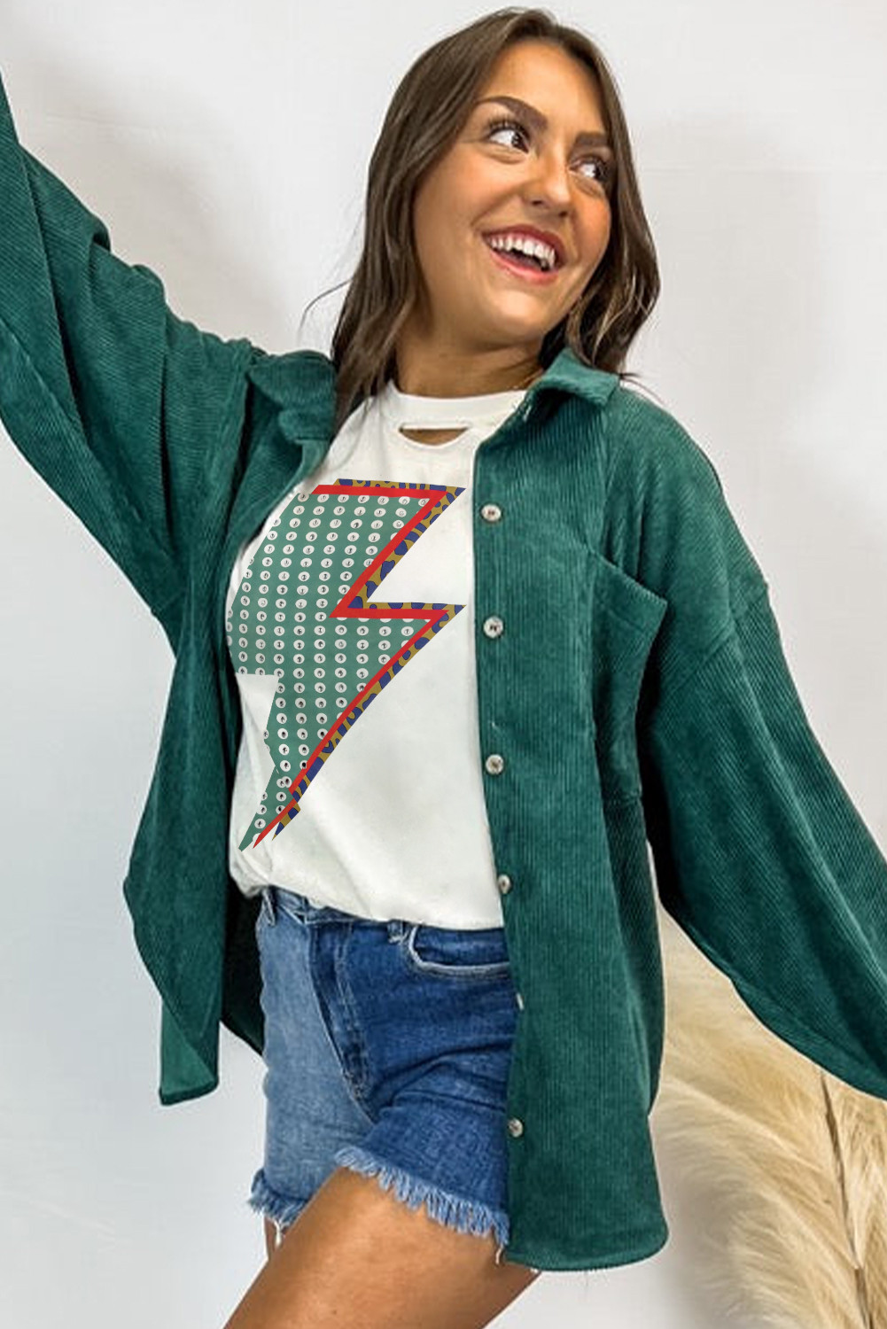 白水钻装饰螺栓图形撕裂的西部T恤 LC25227570