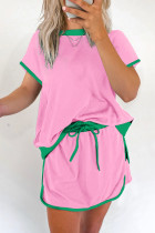 Bonbon ColorBlock边缘滴肩T恤和Skort 2pcs套装