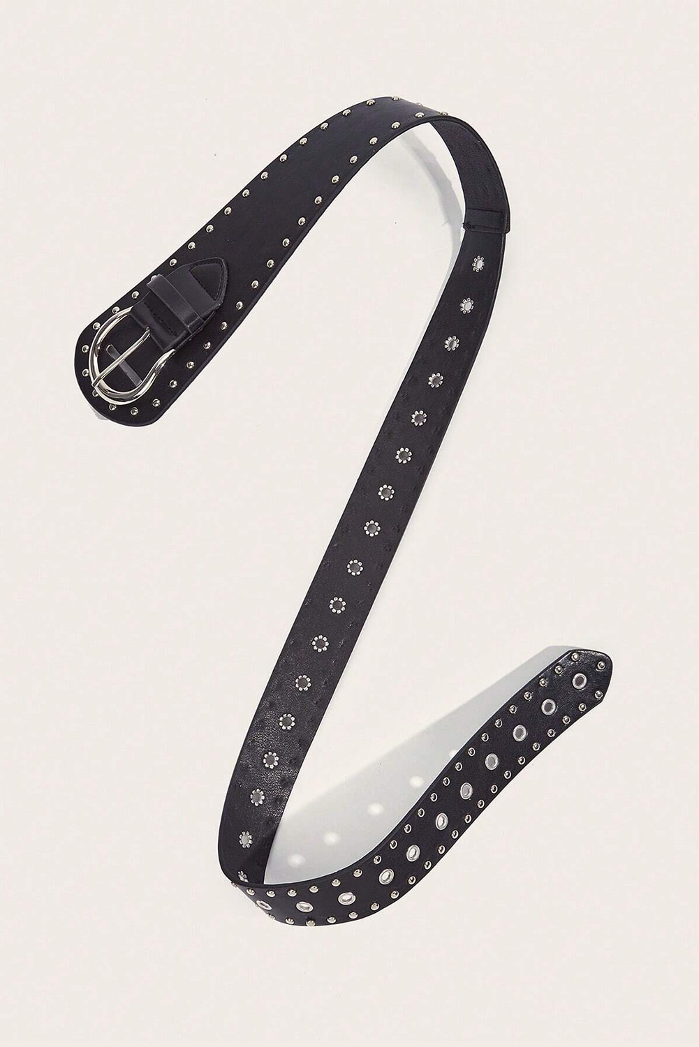 黑色复古饰钉PU皮革宽腰带 BH04151