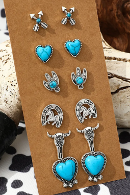 Turquoise Vintage Turquoise Western Pattern螺柱耳环