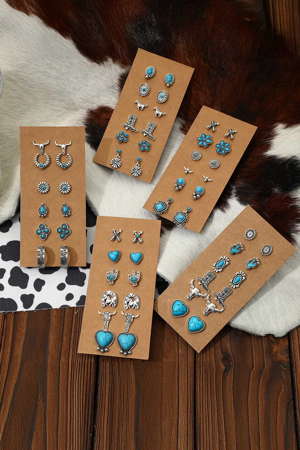 Turquoise Vintage Turquoise Western Pattern螺柱耳环 BH014047