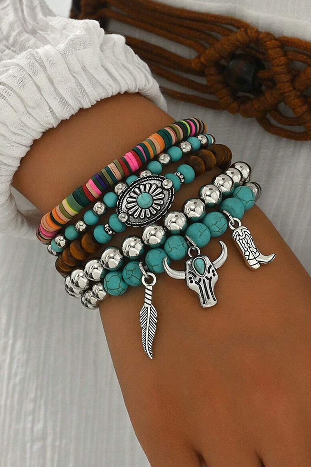 Turquoise Western Pattern turquoise串珠多层手链套件 BH014228