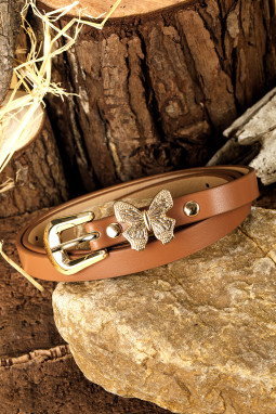 泰国咖喱蝴蝶装饰扣皮皮革薄腰带