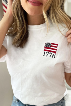 白色阿美旗1776刺绣图案机组人员脖子T恤
